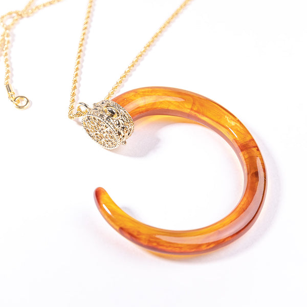 Kenneth Jay Lane Tortoise C Tusk On Gold Chain Necklace