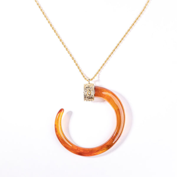 kenneth jay lane Tortoise C Tusk on Gold Chain Necklace