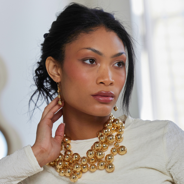 Kenneth Jay Lane Triple Row Polished Gold Bead Necklace