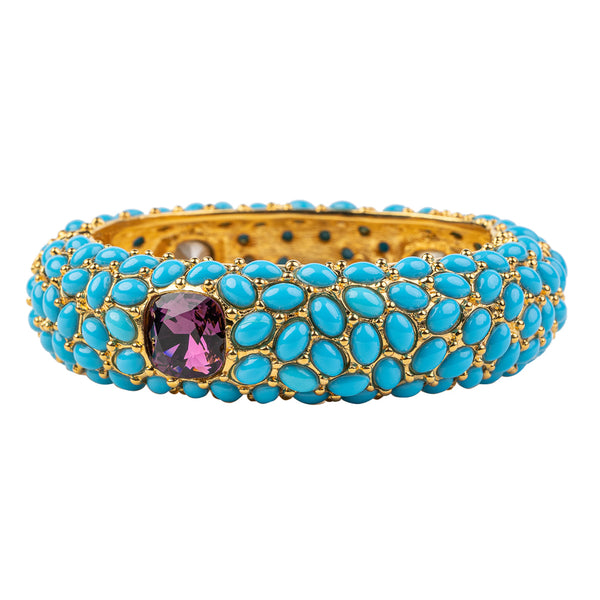 Kenneth Jay Lane Turquoise & Amethyst Hinged Bracelet