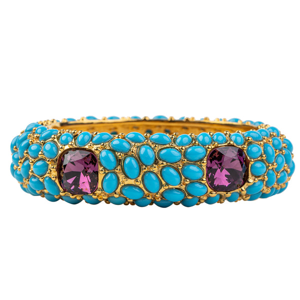 kenneth jay lane Turquoise & Amethyst Hinged Bracelet