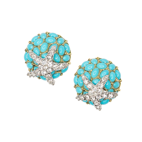 kenneth jay lane Turquoise And Crystal Starfish Clip Earrings