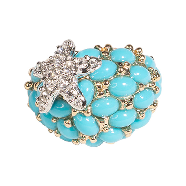 Kenneth Jay Lane Turquoise And Crystal Starfish Ring