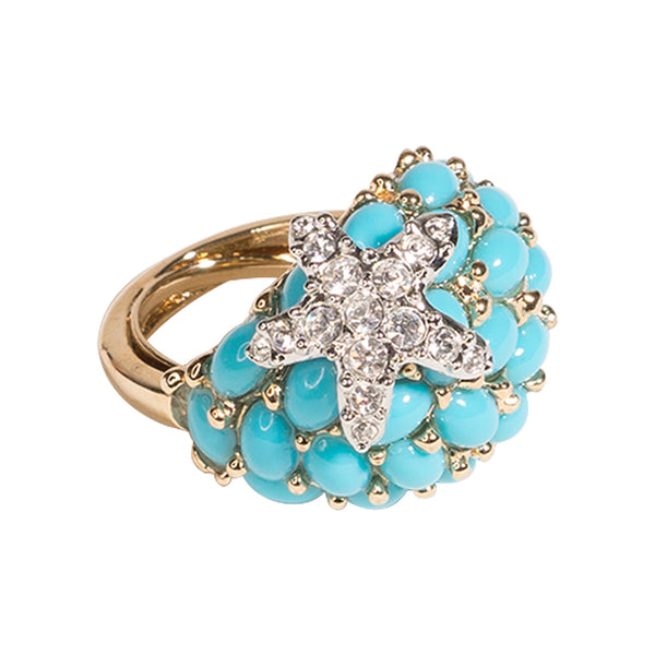 kenneth jay lane Turquoise And Crystal Starfish Ring