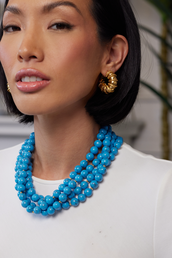 Kenneth Jay Lane Turquoise Beads With Gold Spacers Necklace