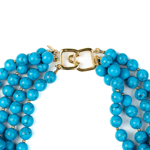 Kenneth Jay Lane Turquoise Beads With Gold Spacers Necklace
