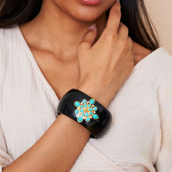 Kenneth Jay Lane Turquoise Cabochon & Black Cuff Bracelet
