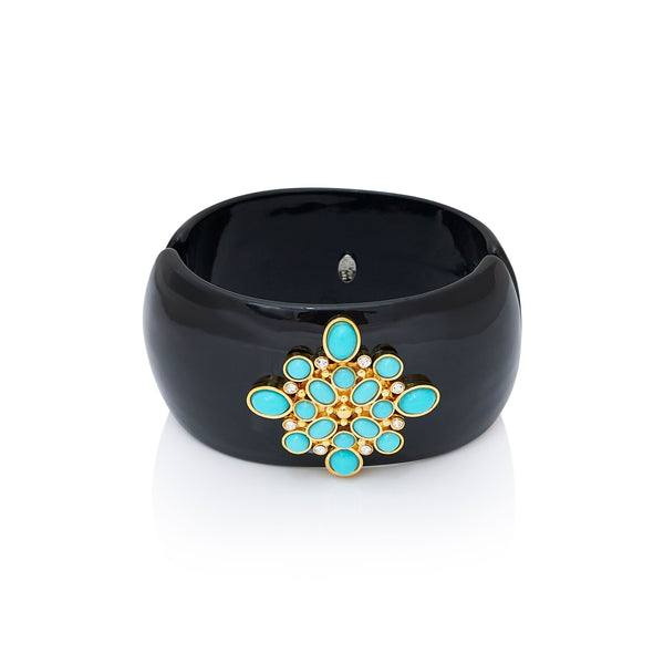 kenneth jay lane Turquoise Cabochon & Black Cuff Bracelet
