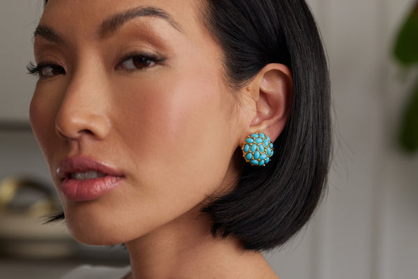 Kenneth Jay Lane Turquoise Cabochon Button Clip Earrings