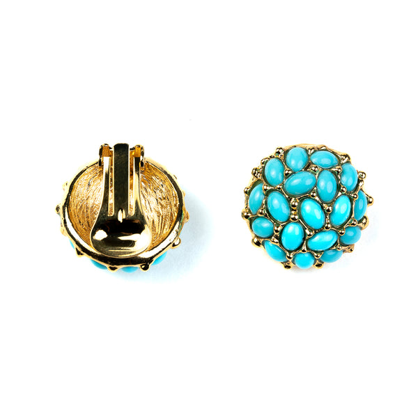 Kenneth Jay Lane Turquoise Cabochon Button Clip Earrings
