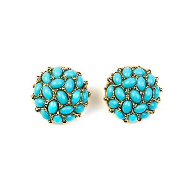 kenneth jay lane Turquoise Cabochon Button Clip Earrings