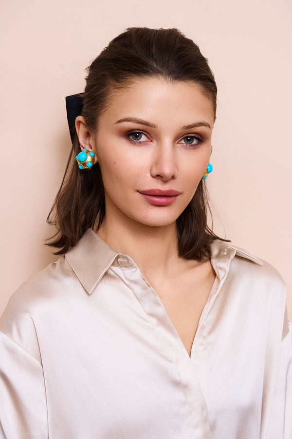 Kenneth Jay Lane Turquoise Cabochon Clip-On Earrings
