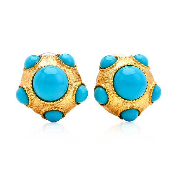 kenneth jay lane Turquoise Cabochon Clip-On Earrings