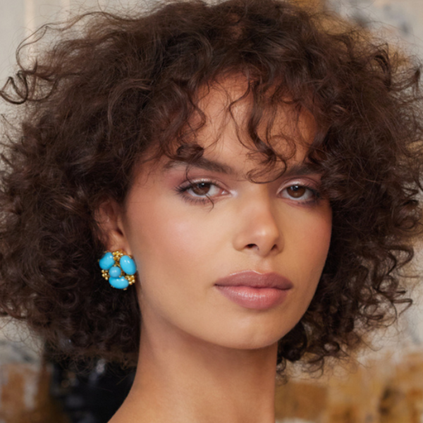 Kenneth Jay Lane Turquoise Cabochon Cluster Pierced Earrings