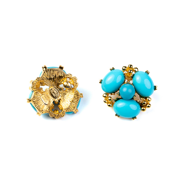 Kenneth Jay Lane Turquoise Cabochon Cluster Pierced Earrings