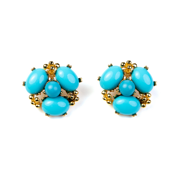 kenneth jay lane Turquoise Cabochon Cluster Pierced Earrings
