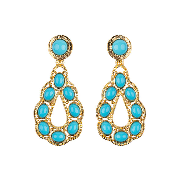 Kenneth Jay Lane Turquoise Cabochon Drop Pierced Earrings