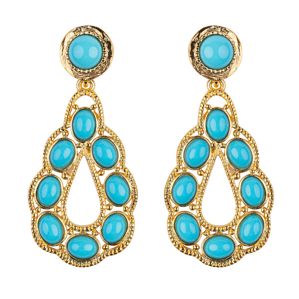 kenneth jay lane Turquoise Cabochon Drop Pierced Earrings