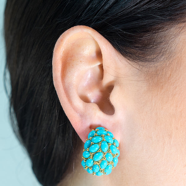 Kenneth Jay Lane Turquoise Cabochon Hoop Clip Earrings