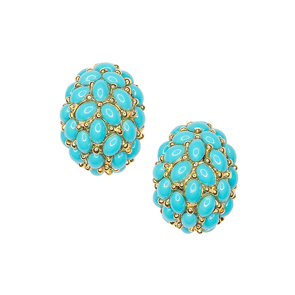 kenneth jay lane Turquoise Cabochon Hoop Clip Earrings