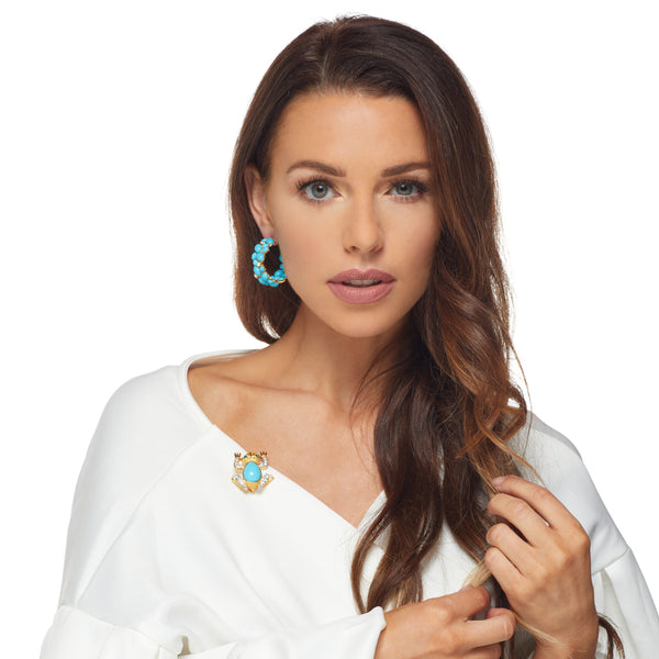 Kenneth Jay Lane Turquoise Cabochon Hoop Pierced Earring