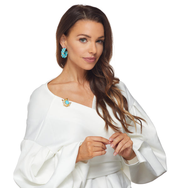 Kenneth Jay Lane Turquoise Cabochon Hoop Pierced Earring