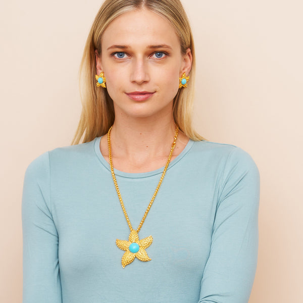 Kenneth Jay Lane Turquoise Center Starfish Pendant Chain Necklace