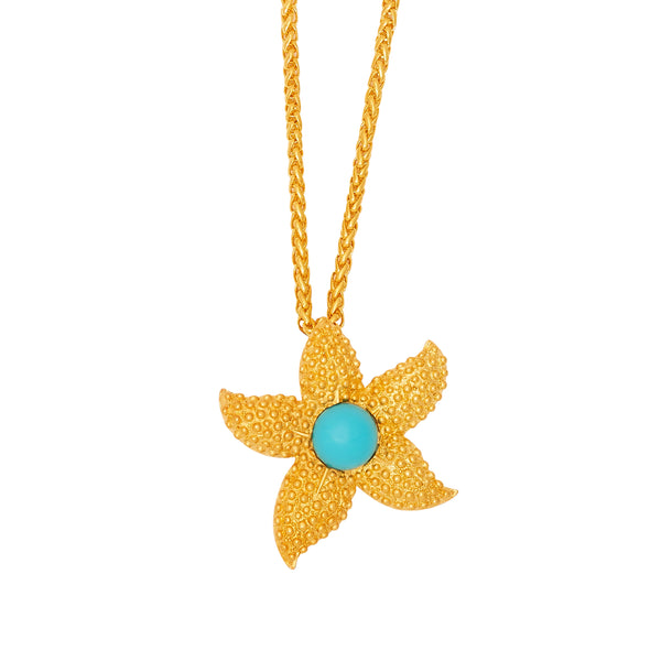 kenneth jay lane Turquoise Center Starfish Pendant Chain Necklace