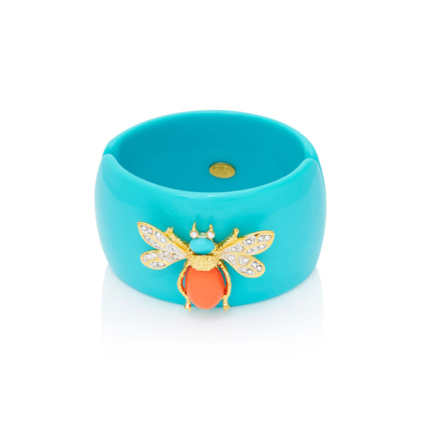 kenneth jay lane Turquoise & Coral Bee Motif Cuff Bracelet