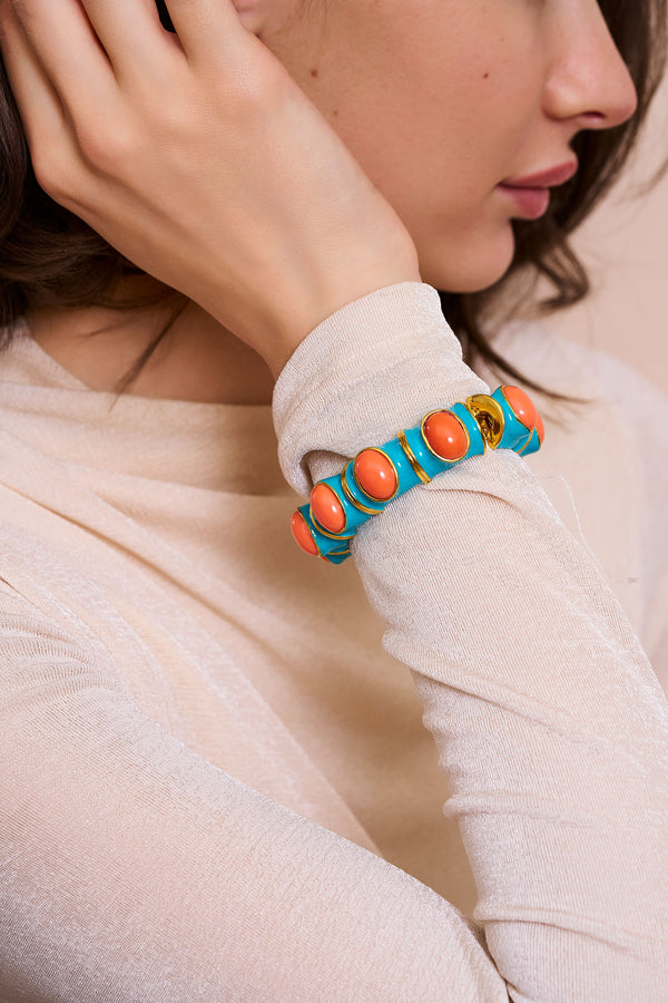 Kenneth Jay Lane Turquoise & Coral Cabochons Bracelet