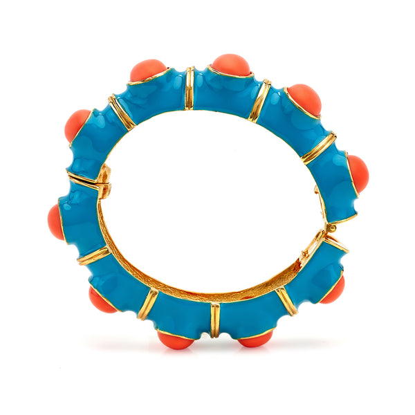 Kenneth Jay Lane Turquoise & Coral Cabochons Bracelet
