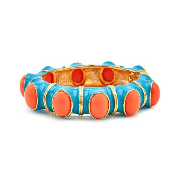 kenneth jay lane Turquoise & Coral Cabochons Bracelet
