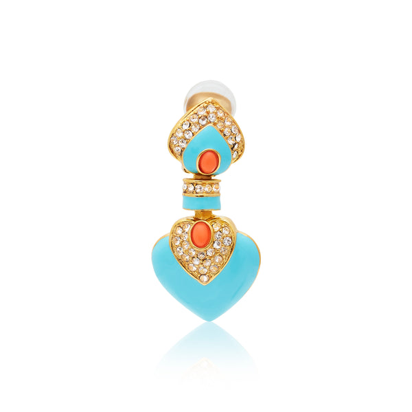 Kenneth Jay Lane Turquoise & Coral Heart Drop Clip Earrings