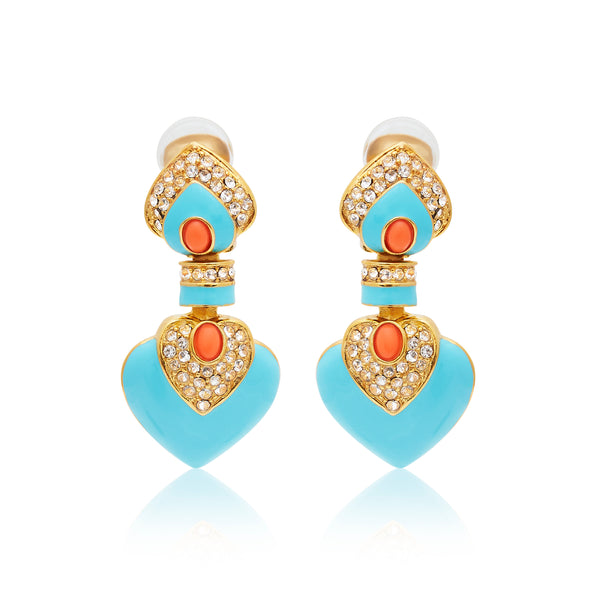 kenneth jay lane Turquoise & Coral Heart Drop Clip Earrings