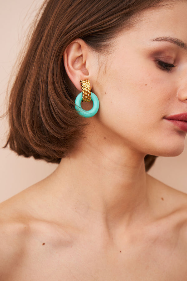 Kenneth Jay Lane Turquoise Doorknocker Pierced Earrings