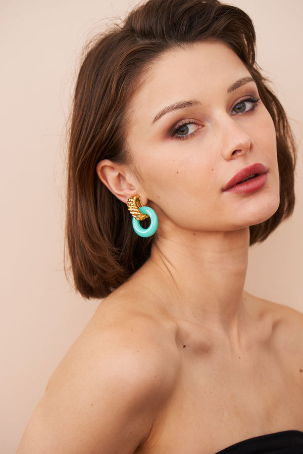 Kenneth Jay Lane Turquoise Doorknocker Pierced Earrings