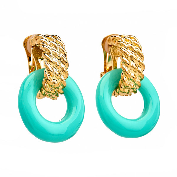 kenneth jay lane Turquoise Doorknocker Pierced Earrings