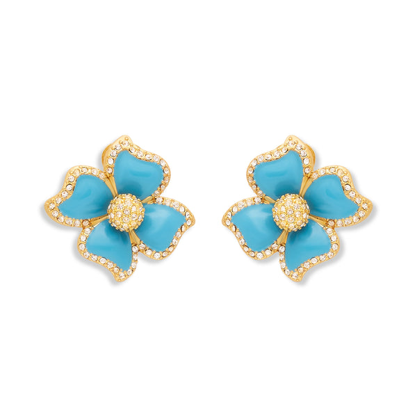kenneth jay lane Turquoise Enamel Flower Clip Earrings