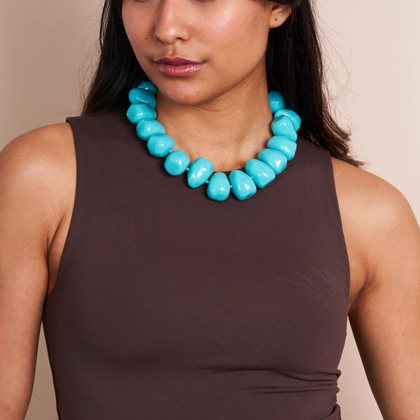 Kenneth Jay Lane Turquoise Pebble Hand Knotted Necklace