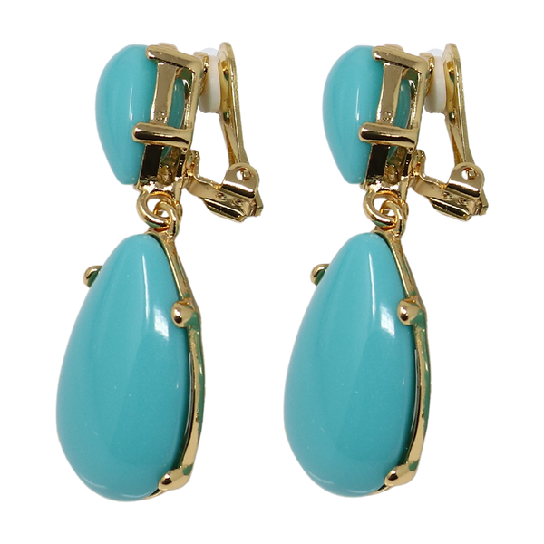 Kenneth Jay Lane Turquoise Resin Teardrop Cabochon Clip Earring