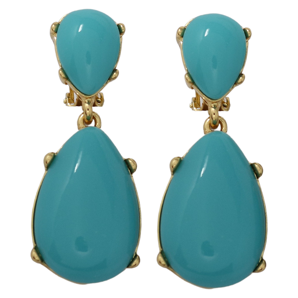 kenneth jay lane Turquoise Resin Teardrop Cabochon Clip Earring