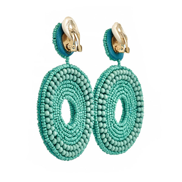 Kenneth Jay Lane Turquoise Seed Bead Round Clip-On Earrings