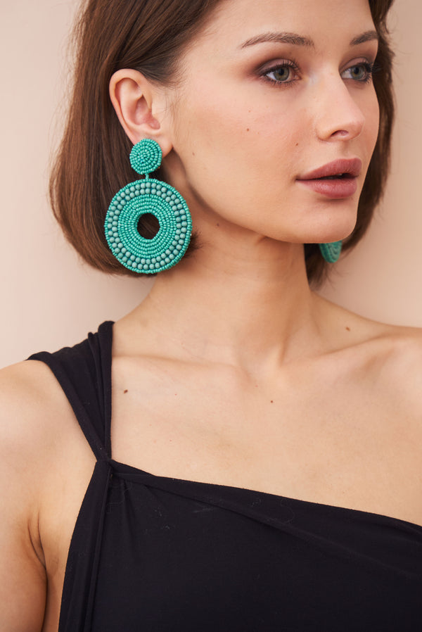 Kenneth Jay Lane Turquoise Seed Bead Round Clip-On Earrings