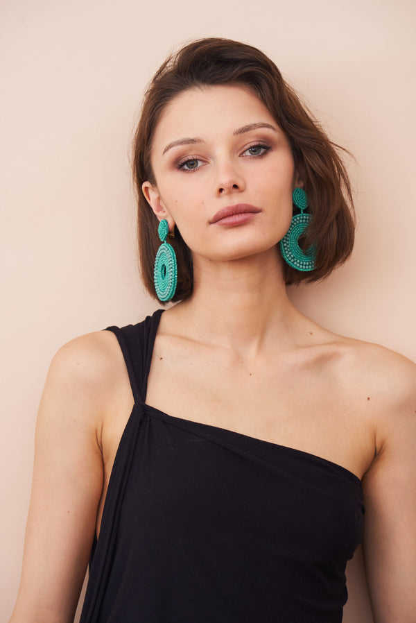 Kenneth Jay Lane Turquoise Seed Bead Round Clip-On Earrings