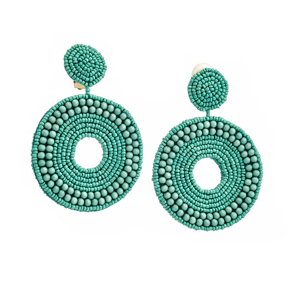 kenneth jay lane Turquoise Seed Bead Round Clip-On Earrings
