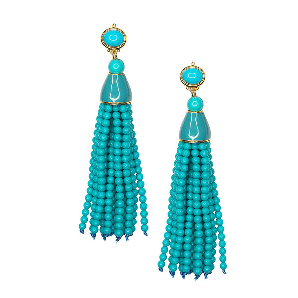 kenneth jay lane Turquoise Seed Bead Tassel Pierced or Clip Earring