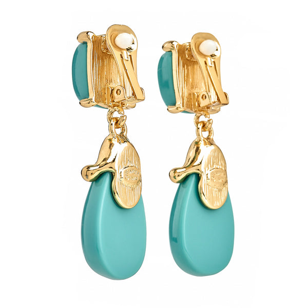Kenneth Jay Lane Turquoise Square Top Drop Clip Earrings