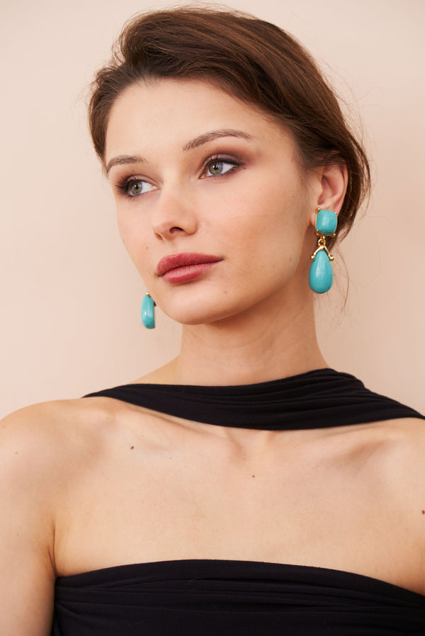 Kenneth Jay Lane Turquoise Square Top Drop Clip Earrings