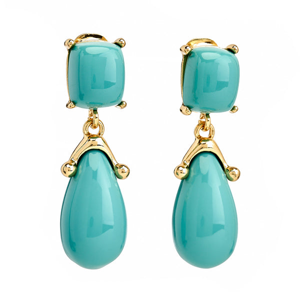 kenneth jay lane Turquoise Square Top Drop Clip Earrings