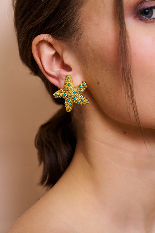 Kenneth Jay Lane Turquoise Starfish Clip-On Earrings